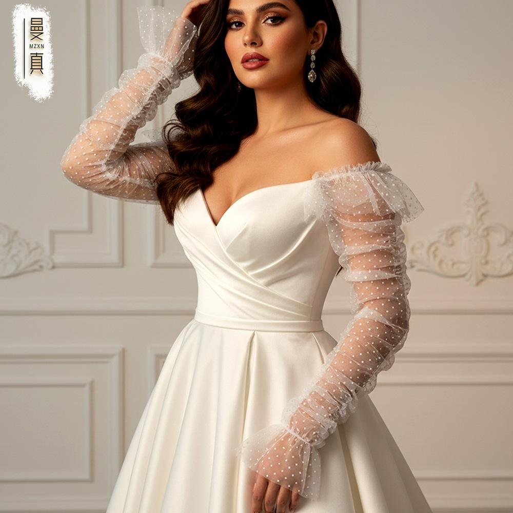 Detachable Off Shoulder Polka Dot Tulle Long Sleeves Ruffle Puff Arm Covers Removable Bridal Sleeve Cuffs For Strapless Wedding Gown Photoshoot