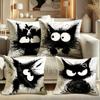 4pcs Cushion Cover Cute Black Mao Mao Cat Printed Washable Cushion Cover Halloween Themed Party Living Room Bedroom Decoration