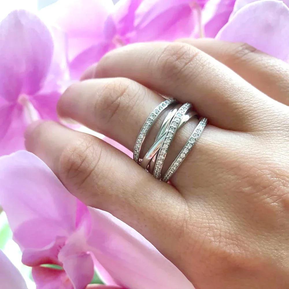 Multi Line Design Rings for Women Silver Color Fashion Luxury Wedding Bands Finger Accessory 2025 Trend Female CZ Jewelry