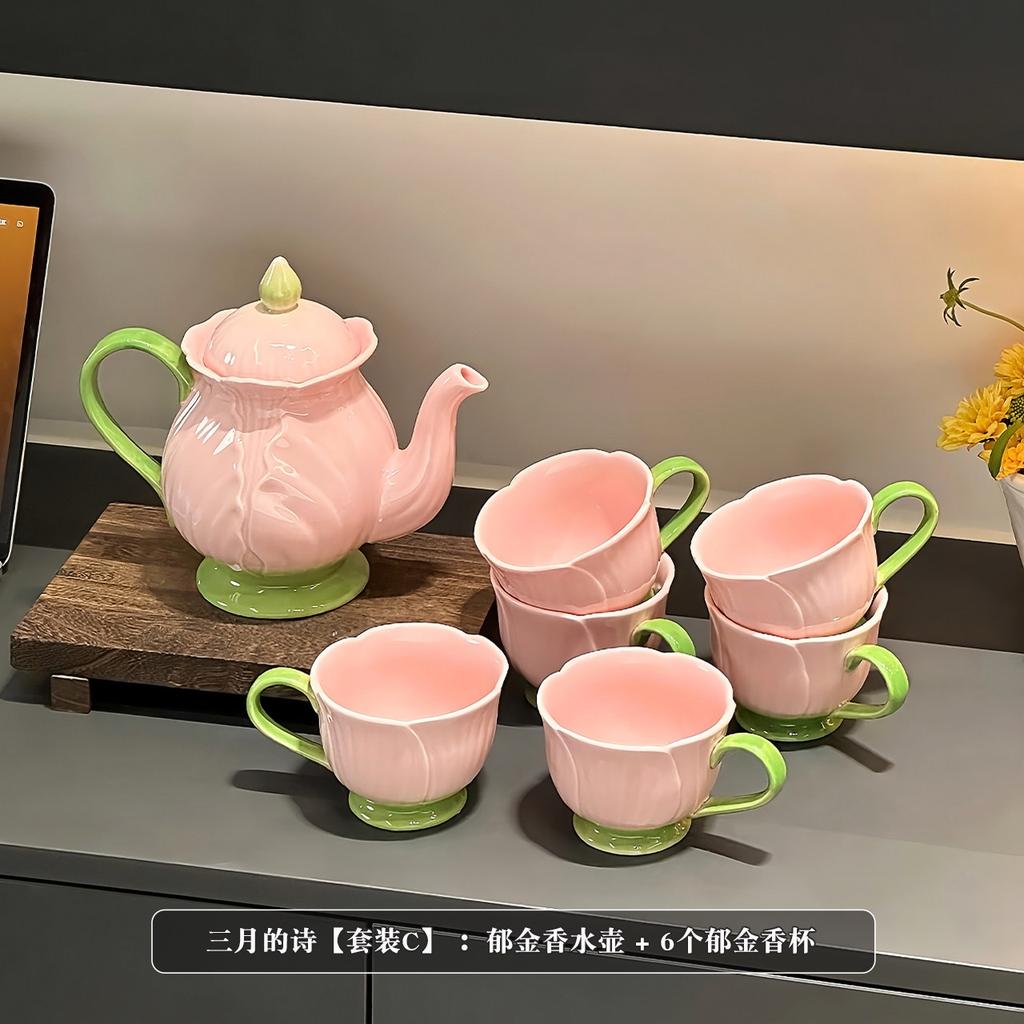 Tulip Tea Set Ceramic Teapot Flower Tea Cup Coffee Mug Tableware Milk Mug Teacup  Cups Teapot English British Teaware Set