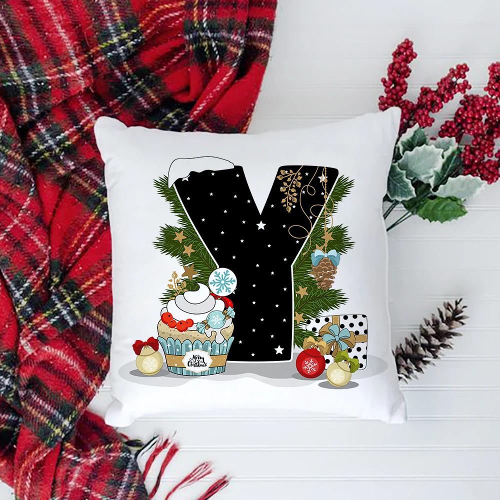 

Christmas Cushion Cover Alphabet A-Z Pillow Covers Cute Cartoon Santa Claus Cushion Cover Pillowcases Home Xmas Decoration 450mm*450mm