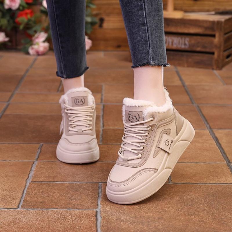 

velvet high-top little white shoes women s new winter color matching muffin warm casual shoes thickened cotton shoes 40