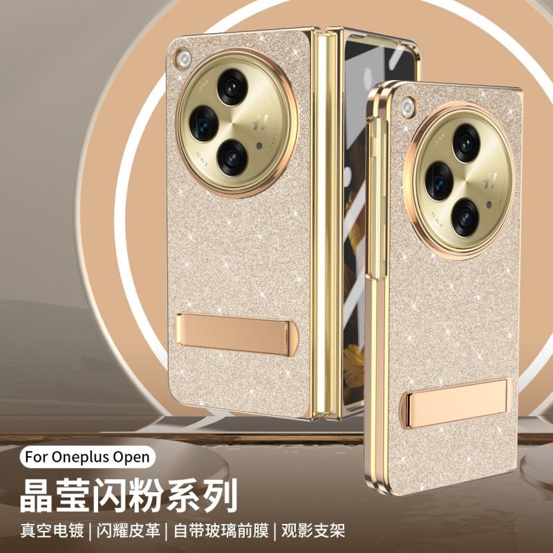 Custodia per Telefono Pieghevole OnePlus Open con Protezione Schermo Integrata Scintillante Galvanizzata Pelle Vegana Copertura Completa Antiurto