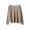 Women's V-Neck Cashmere Knit Pullover - Loose Fit, Long Sleeve, Autumn/Winter Fashion