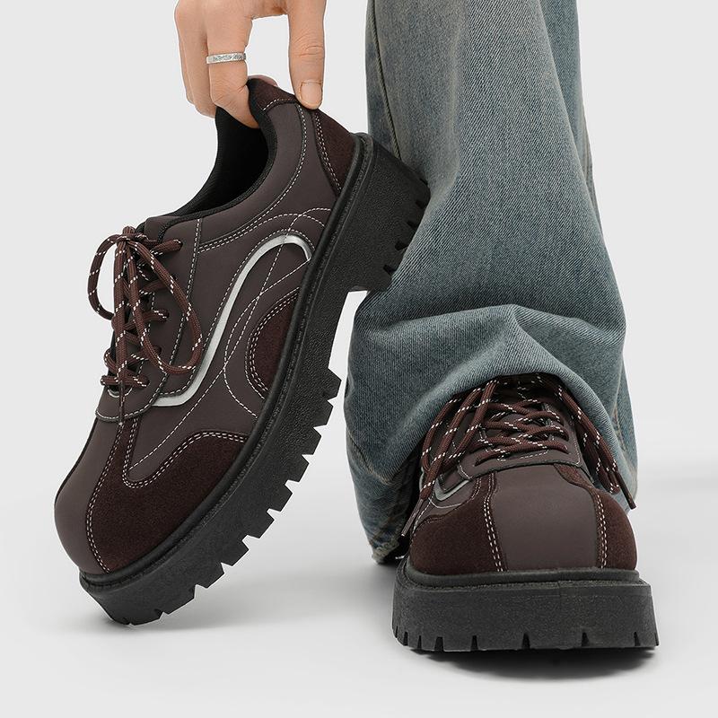 Retro Derby shoes men's height increase splicing casual leather shoes punk fashion platform big head shoes