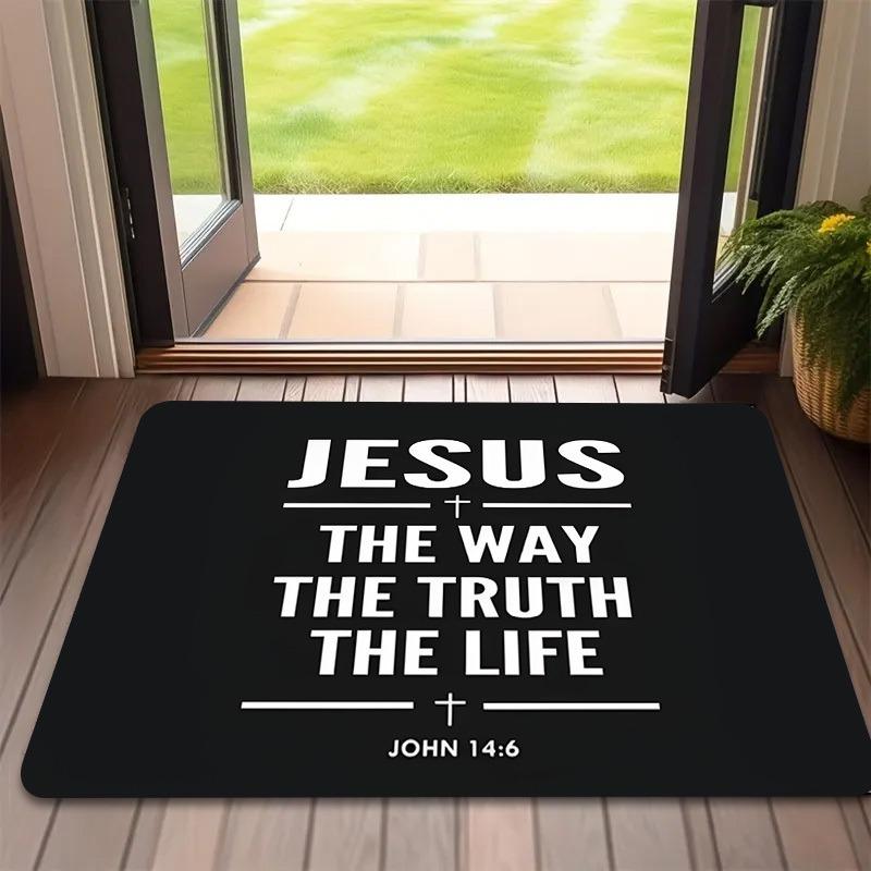 

Bible Verse Doormat | THE WAY TRUTH LIFE Declaration Home Rug, Faith Decor Non-Slip Inspirational Mat for Living Room 40x60cm