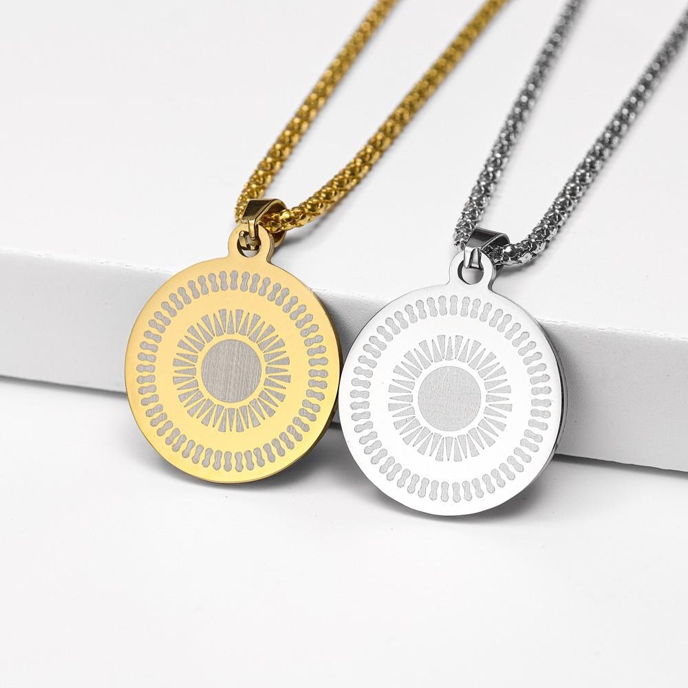Exquisite Plated Sun Disc Engraved Sun Pendant Sun Charm Necklace Sunshine Pendant Necklace