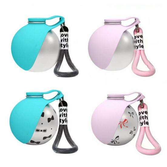 Tragbare Hundewasserball, 10 oz Edelstahl Haustier-Wasserflasche, Auslaufsichere Hundewasserflasche mit faltbarer Silikonschale für Outdoor-Spaziergänge, Reisen,