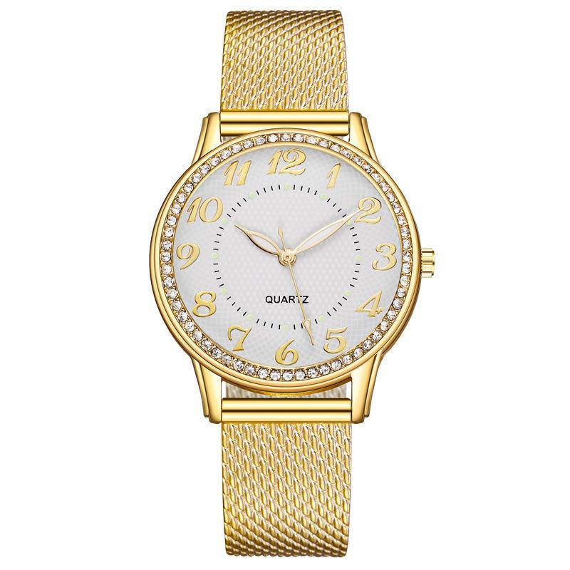 Diamond Luminous Watch Student Girl Adhesive Mesh Strap Women S Watch Quartz Watch Women Watches золотой