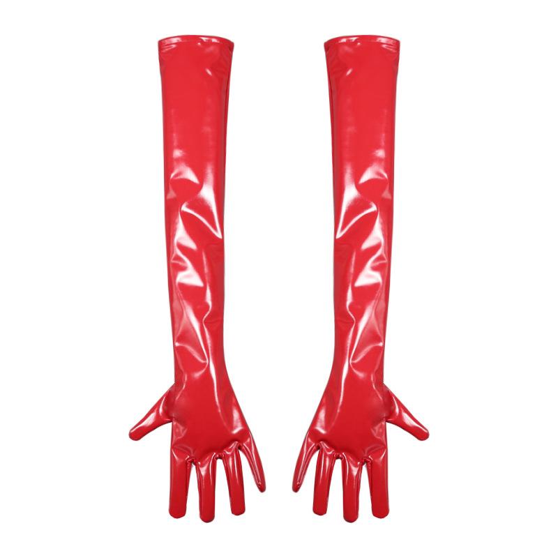 

Искусственный латекс ПВХ Блестящие перчатки с пятью пальцами Горничная Ночной клуб Танцевальное выступление Длинные перчатки Эластичные Экзотические Кожаные перчатки ПУ Косплей Наряд TXL