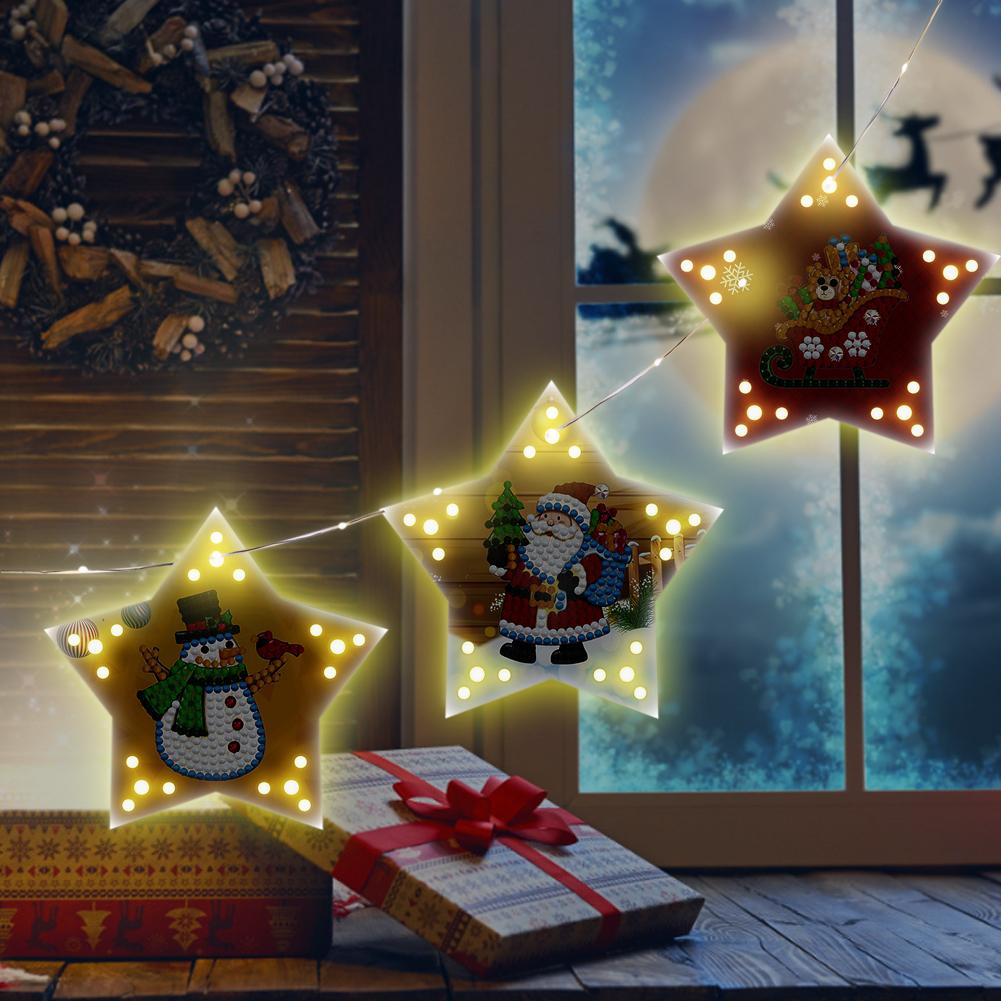 DIY Diamond Painting LED Light Christmas Tree Snowman Drawing Kit Bedside Night Light Drilling Arts Crafts Lamp Xmas Home Decora