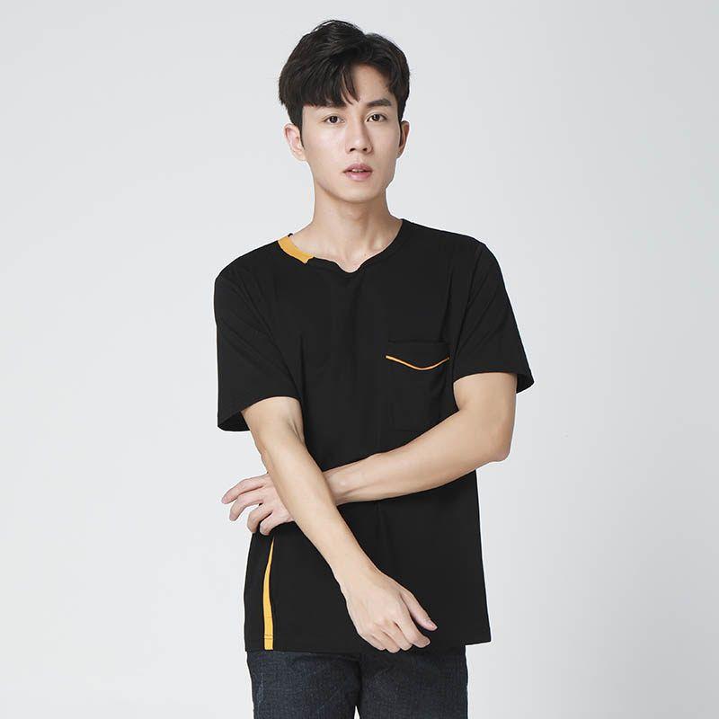 Menseye Striped Black Youth Daily Chinese Fad Short-Sleeved T-shirt