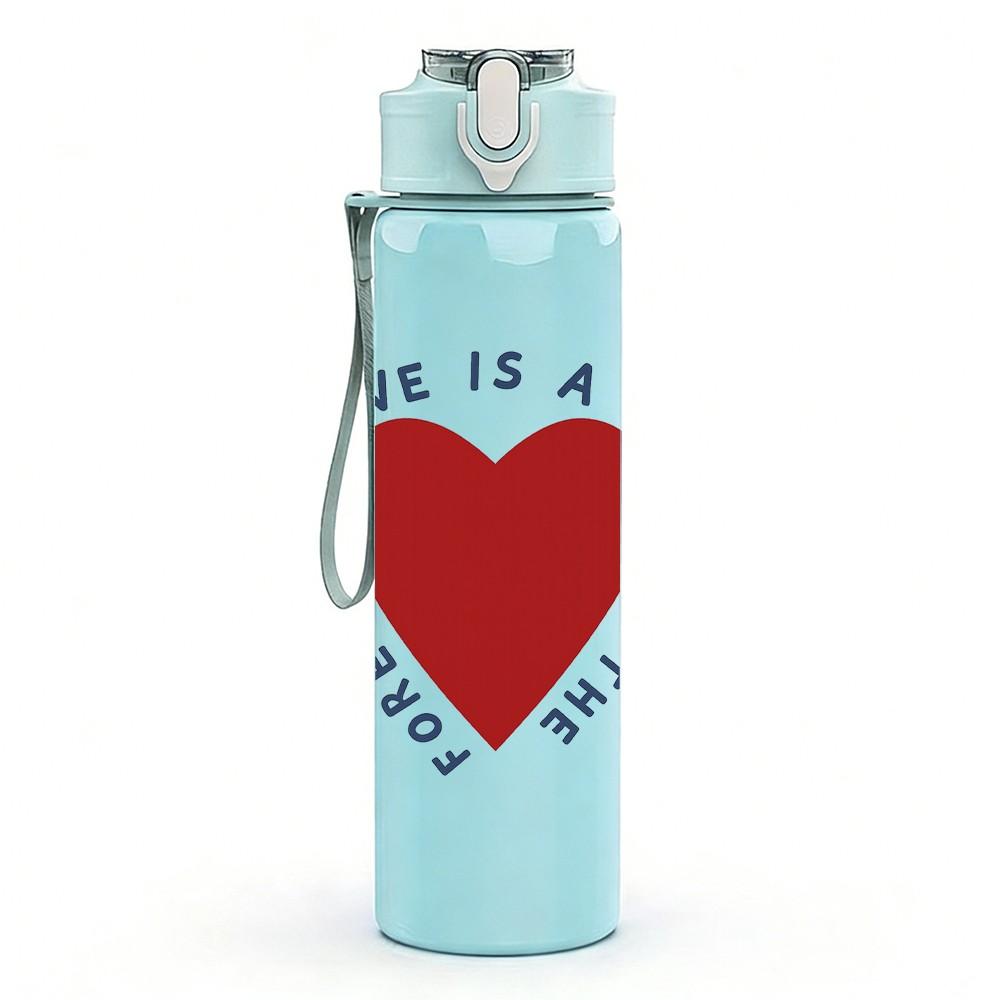 1PC Love Is A Kindness Red Heart Print 750ml Color Plastic Sports Water Bottle Leakproof Flip Straw Lid Suitable for Sports Office Home Use