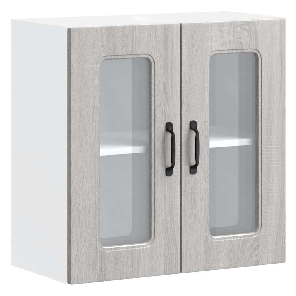 Wall Mounted Kitchen Cabinet with Glass Door Kalmar Grey Sonoma Particleboard