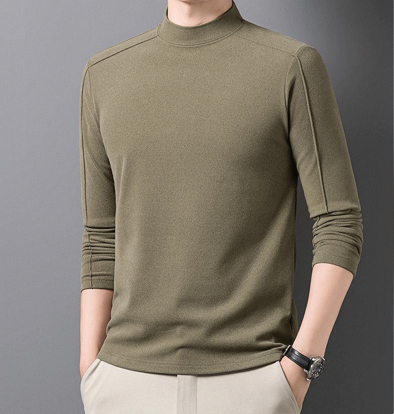 Men's Thickened Warm Long-Sleeve Hoodie, 2025: Half-High Collar, Double-Sided German Fleece, Self-Heating Solid Color Base Layer