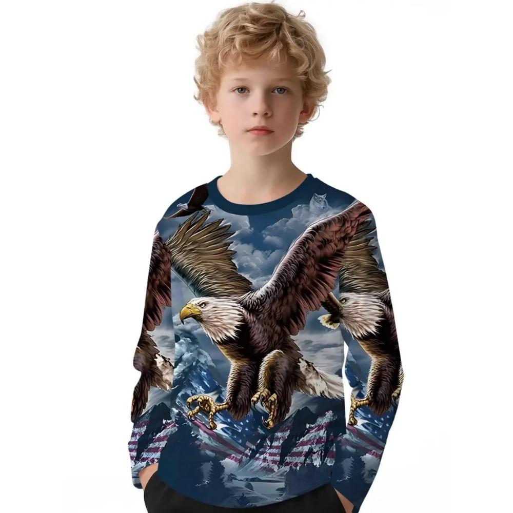 Spring and Autumn Round Neck 3D Animal Printed Top Fashionable Casual Long Sleeved Children's Boy T-shirts