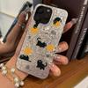 Black Cats with Balls Case for iphone 16 Plus XR XS Max 18 Pro Max 17 Pro 11 13 Air 15 12 14 Silver Glitter Crackle Background