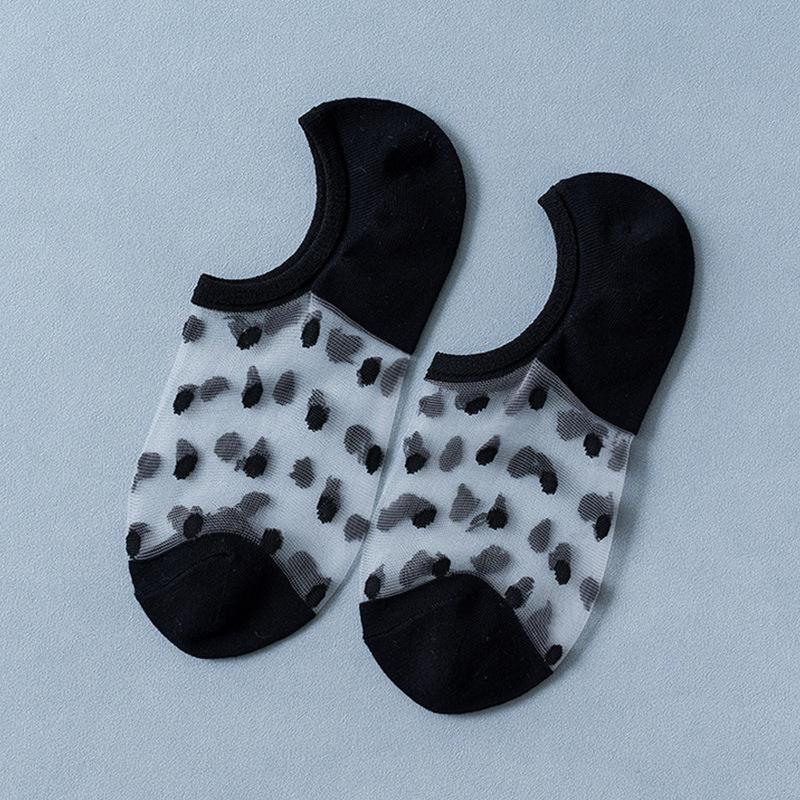 Summer Thin Transparent Glass Crystal Socks, Light and Shallow Low-top Mesh Fabric Hollow Women's Boat Socks