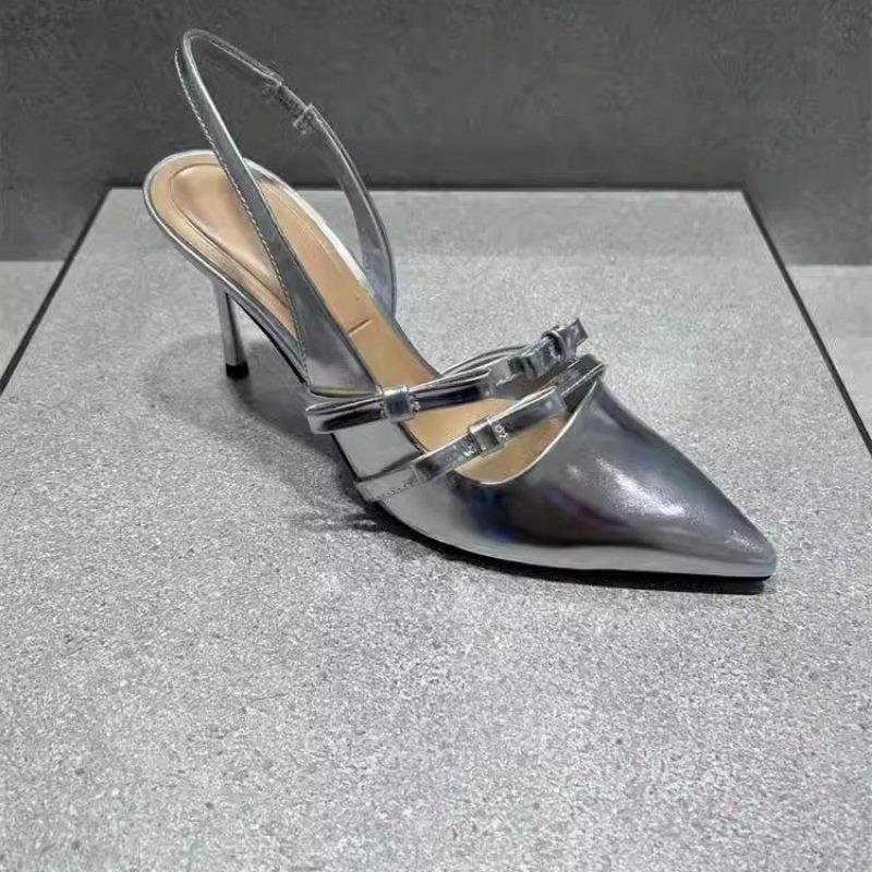 Fashion Stiletto Sandals Spring New Style Pointy Head Shallow Mouth Butterfly Knot Set Foot Anti-slip Wear-resistant High Heels