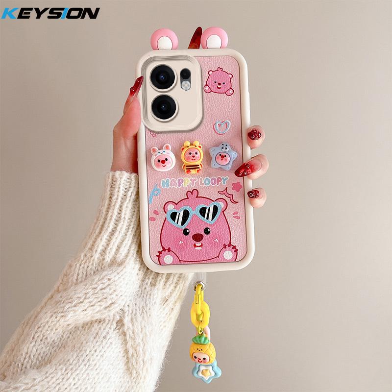 KEYSION Urocze Uszy Kreskówkowe 3D Etui dla OPPO Reno13 F 5G z Bransoletką Miękkie Silikonowe Wstrząsoodporne Etui na Telefon dla OPPO Reno 13F 5G