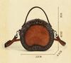 Chinese Style Round Crossbody Bags Women Embossing Shoulder Bags Large Capacity Pu Leather Vintage Handbags For Work Shopping