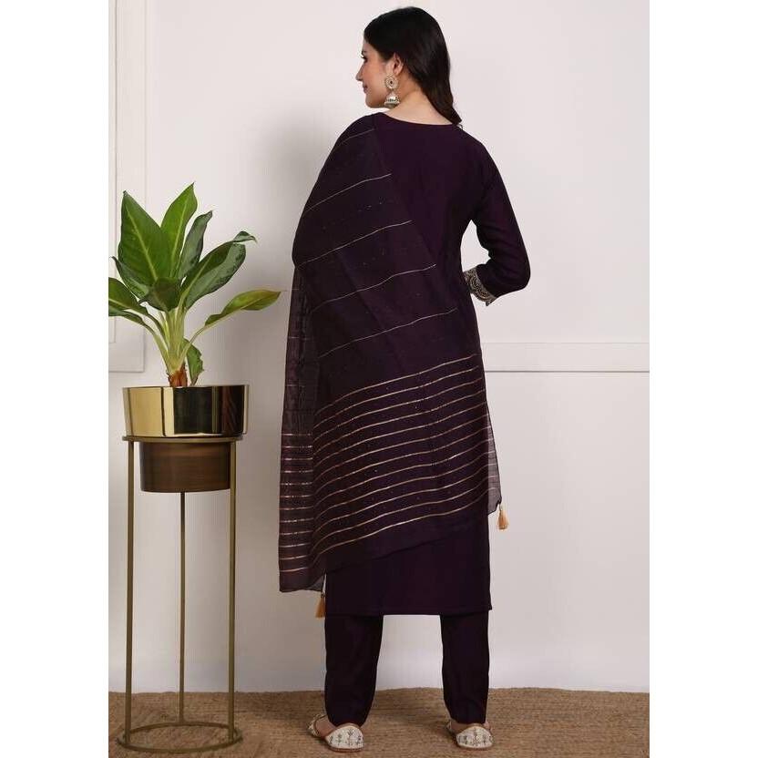 Party Wear Tunic Pure Silk Kurti Pant Dupatta Set Indian Women Salwar Kameez VF-20159