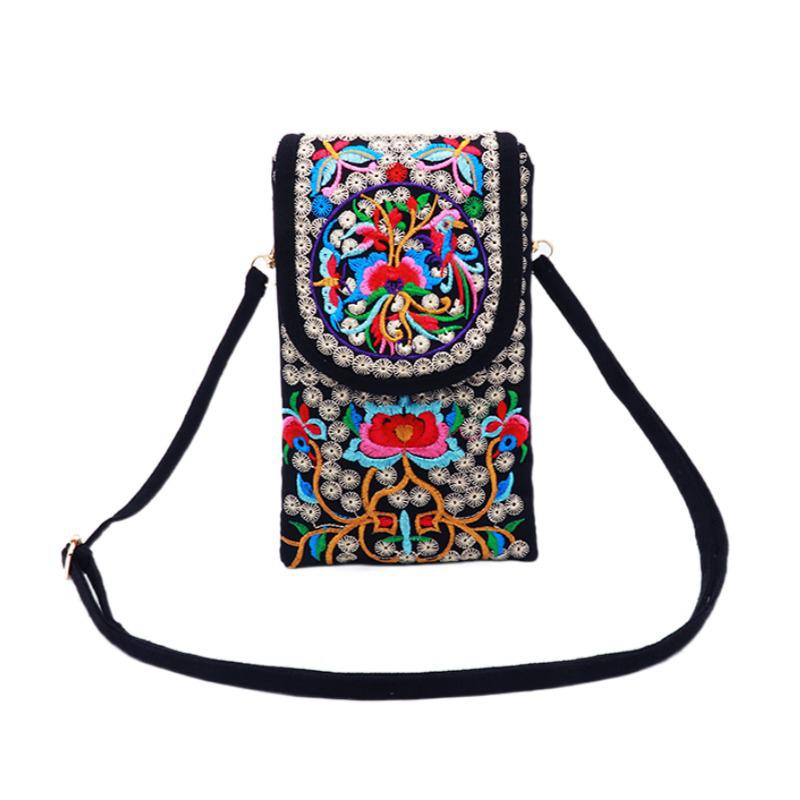 

Ethnic Style Embroidered Bag Women Mobile Phone Bag Flap Canvas Bag Crossbody Bag Popular Double Layer Zero Wallet S