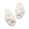 Mesh cross plush slippers, winter plush flat floor mop, exposed toe warm cotton mop