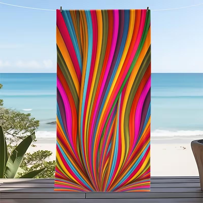 Y2K Wavy Checkerboard Beach Towel Warped Grid Golden Star Print Soft Absorbent Quick Dry Towel for Beach Swimming