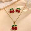 Versatile Cherry O-Shaped Chain Pendant & Earring Set - Niche Design Stainless Steel Clavicle Jewelry