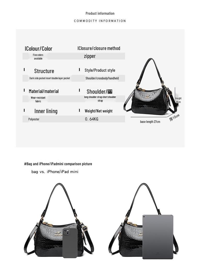 Korean Style Women's Crocodile Pattern Shell Crossbody Bag - 2025 Bright Leather Fashion