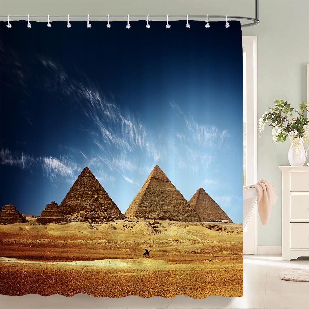 Ancient Egypt Pyramid Scenery Printed Shower Curtain With Hooks Decor Polyester Waterproof Bathroom Curtain 3D Shower Curtains