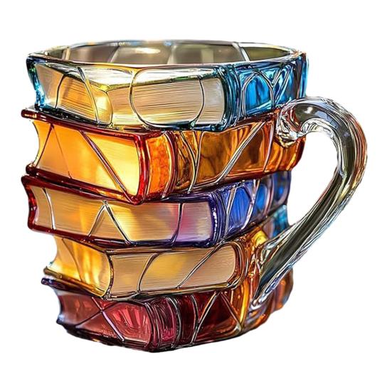 

Yousheng Цветная кружка-стопка книг 325 мл Ручная работа Стеклянная чашка для кофе в виде книги Уникальная оригинальная цветная кружка в форме книги для любителей книг, писателей, библиотекарей