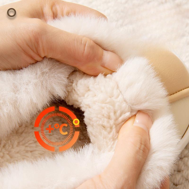 Winter Warme Zuhause Pelz Damen Hausschuhe Luxus Wasserdicht PU Leder Plüsch Paar Baumwollschuhe Indoor Schlafzimmer Flache Absätze Flauschiger Slipper