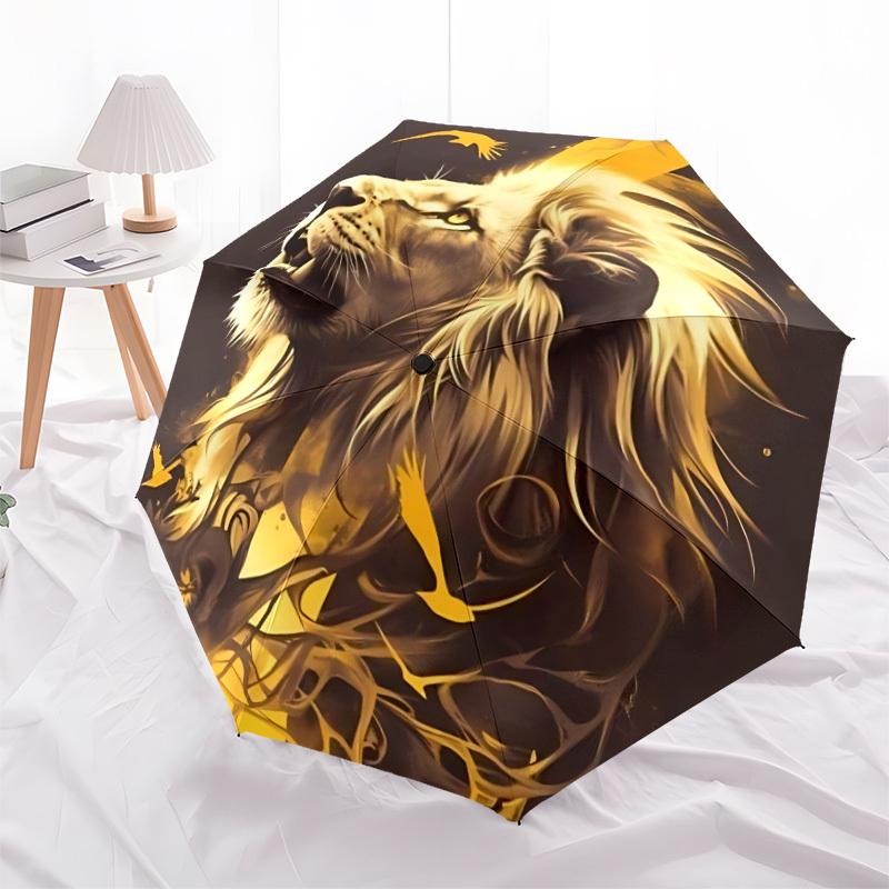 1pc Lion Majesty Automatic Folding Umbrella Portable Collapsible Umbrella for All Seasons, 8-Rib Durable Construction, Perfect Gift 037
