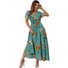 European and American Women's Clothing New V-neck Printed Dress Temperament Elegant Casual Waist Dress