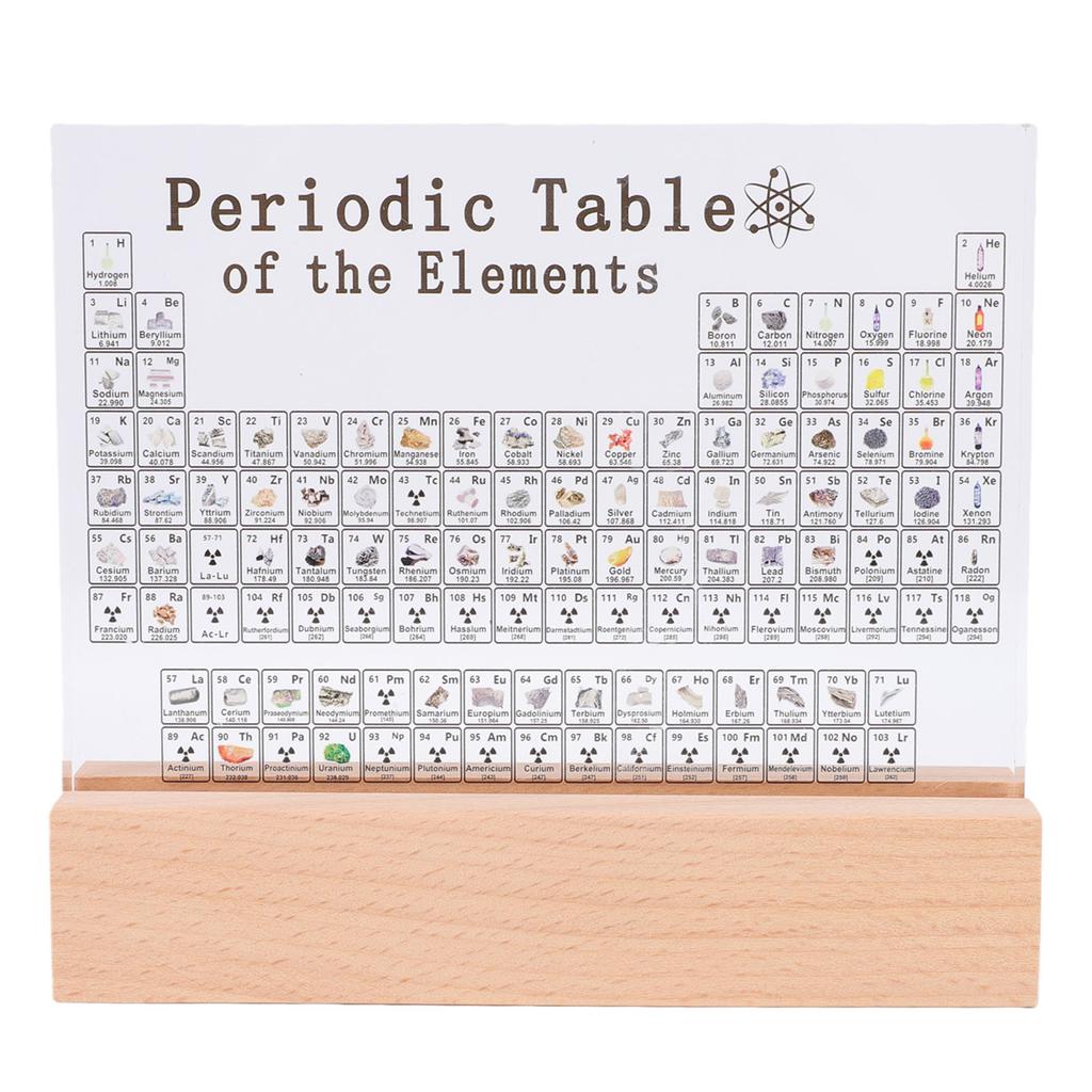 Periodic Table of Elements Clear Acrylic Plate with Wooden Base Colorful Light Chemistry Elements Decor for Students