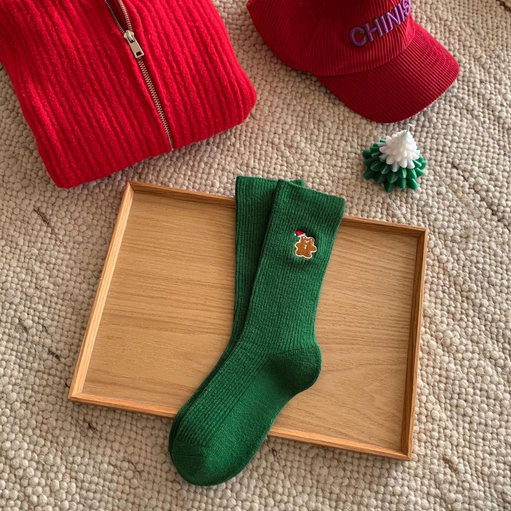 

Чулочно-носочные изделия с изображением пряничного человечка в виде рождественской елки, носки средней длины с вышивкой для косплея зелёный