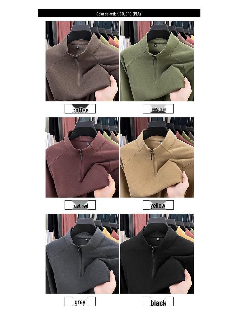 Men's Thick German Velvet Warm Half-Zip Stand Collar Sweatshirt - Solid Color Autumn/Winter