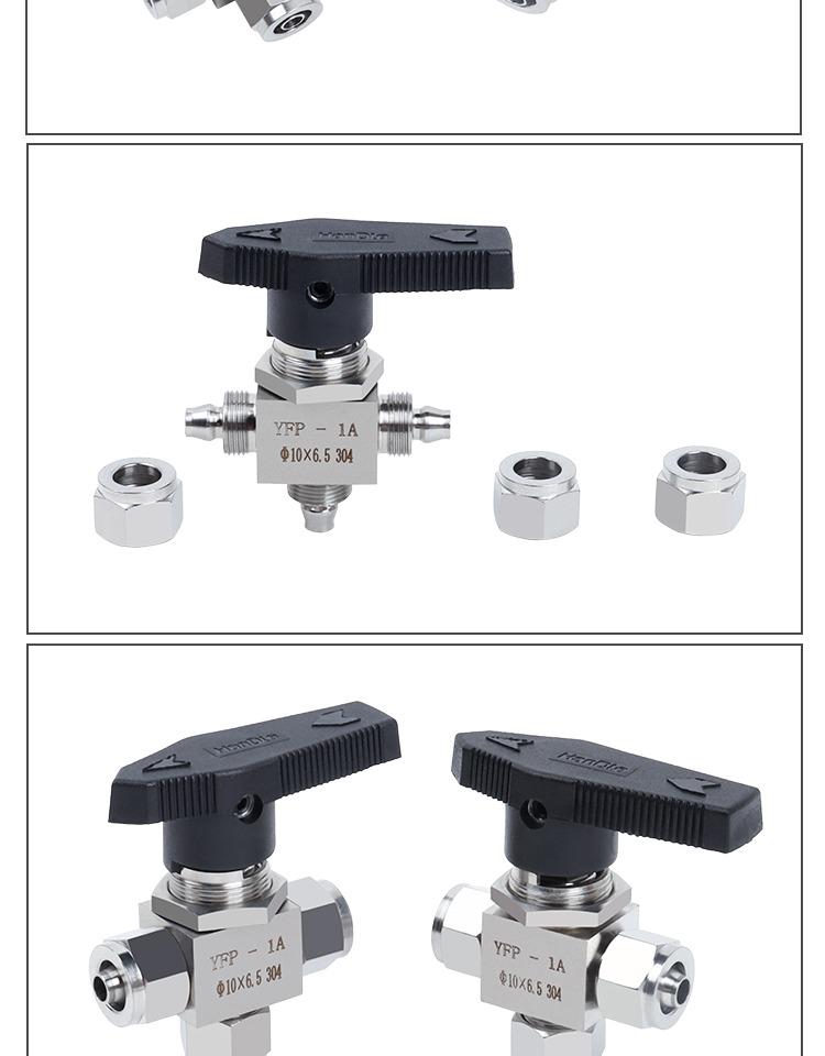 304 Stainless Steel Quick Turn 3-Way Ball Valve with Panel Mount Locking Nut for Hose PU Air Tube.