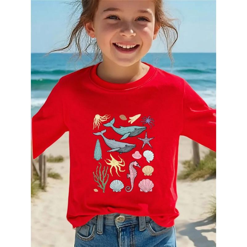 European sizes Girls  Long Sleeve T-Shirt Soft And Comfortable Everyday Top, Suitable for Home, Outdoor, And Sports Activities