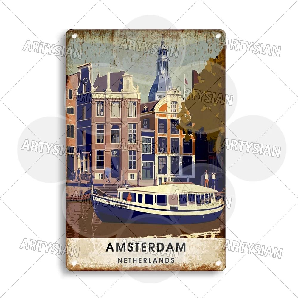 Netherlands Turkey Travel Cityscape Metal Sign Istanbul Bodrum Cappadocia Amsterdam Antalya Bodrum Giethoorn Metal Plaque