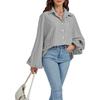 Women's Elegant Loose Casual Single Breasted Striped Shirt Lantern Sleeve Long Sleeve Lapel Shirt