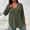 Warm Soft Knitted Blouse Women Long Sleeve V Neck Loose Pullover Casual Top Irregular Hem Plus Size Fall Winter