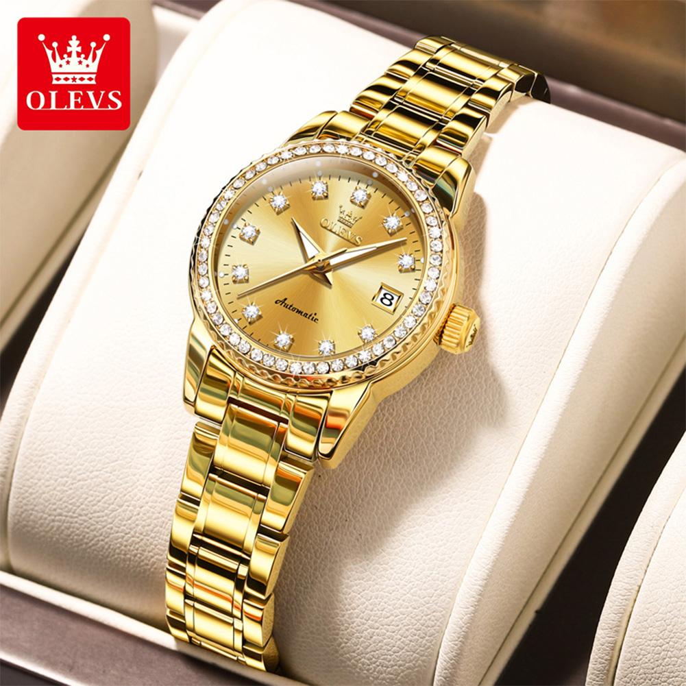 OLEVS 7003 Mechanische Damen-Kleideruhr Luxus Diamant Zifferblatt Kalender Wasserdicht Leuchtend Damen Armband Armbanduhr Elegant