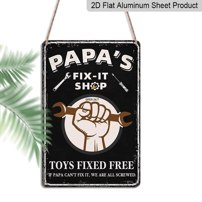 

2D Flat, 1pc Papa s Fix-It Shop Aluminium Metal Wall Decor Sign - 8 x12 Vintage Garage Decor, Wrench & Tools Accent Wall Art, Perfect Father s Day 20*30cm