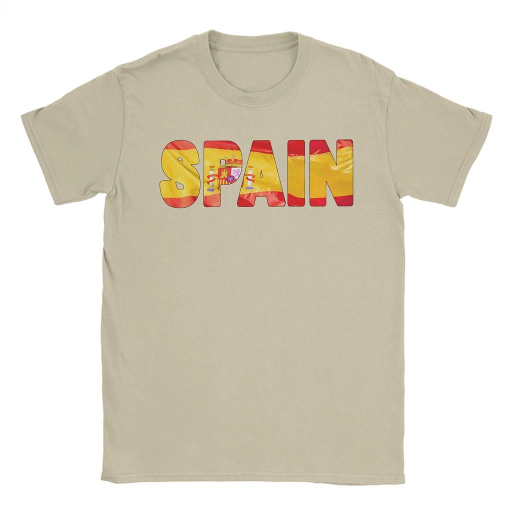 Unique SPAIN Flag T-Shirt for Men Crew Neck Pure Cotton T Shirt Short Sleeve Tees Plus Size Clothing