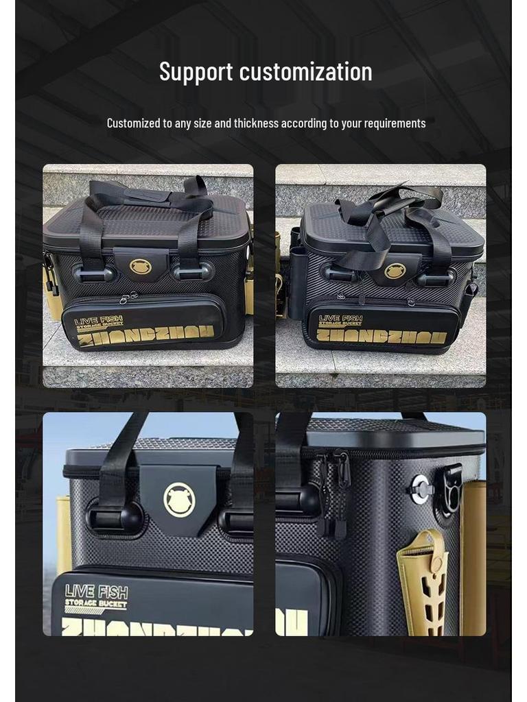 Seatable Multi-Purpose Fishing Bucket with Rod Holder, Lure Box, and Thickened EVA Live Fish Bag