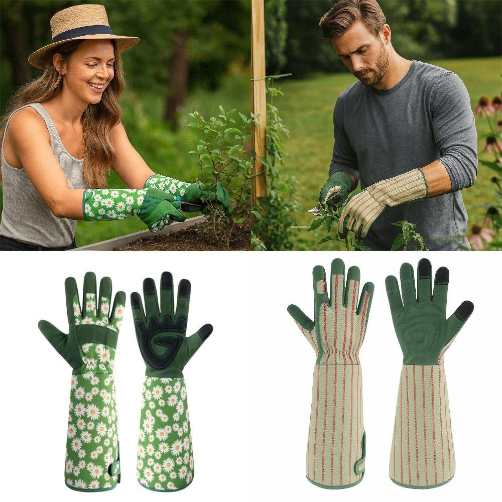 1 Pair Long Elbow Design Gardening Gloves Daisy Pattern Rose Pruning Gloves  Garden Work