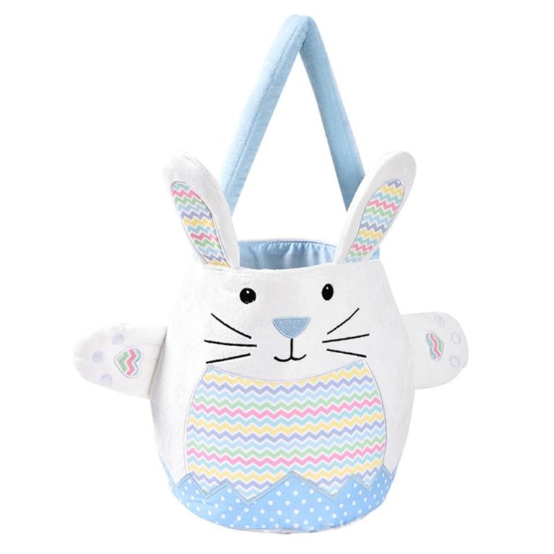 

Lovely Rabbit Fabric Basket Plush Striped Rabbit Easters Basket With Plush Accent for Eggs Hunts and Home Decors синий